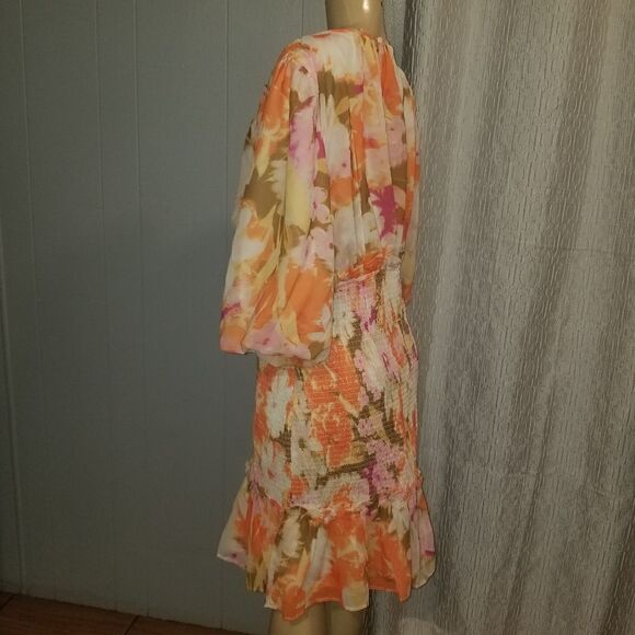 NWT Rachel Parcell Smocked Dress Puff Sleeve Pink Spring Multi Floral L - Picture 10 of 16